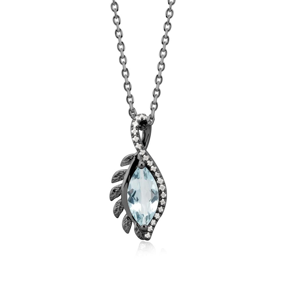 Marquise Aquamarine Leaf Vine Pendant Necklace - LUO Jewelry #metal_black finish sterling silver