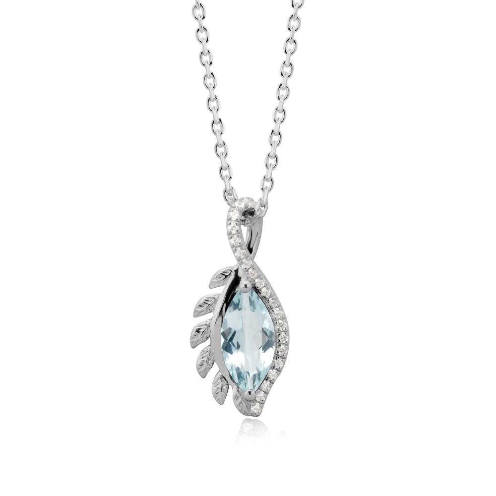Marquise Aquamarine Leaf Vine Pendant Necklace - LUO Jewelry #metal_platinum