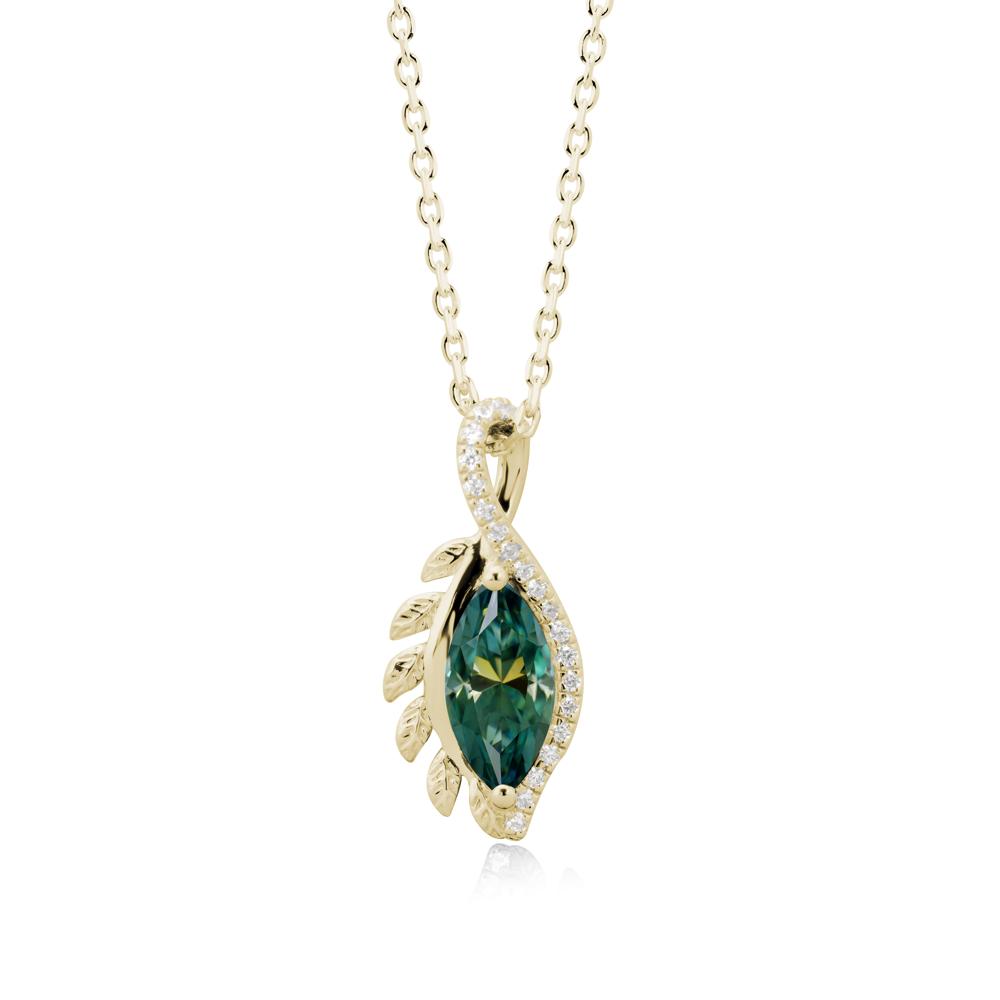 Nature Inspired Marquise Green Moissanite Necklace - LUO Jewelry #metal_14k yellow gold