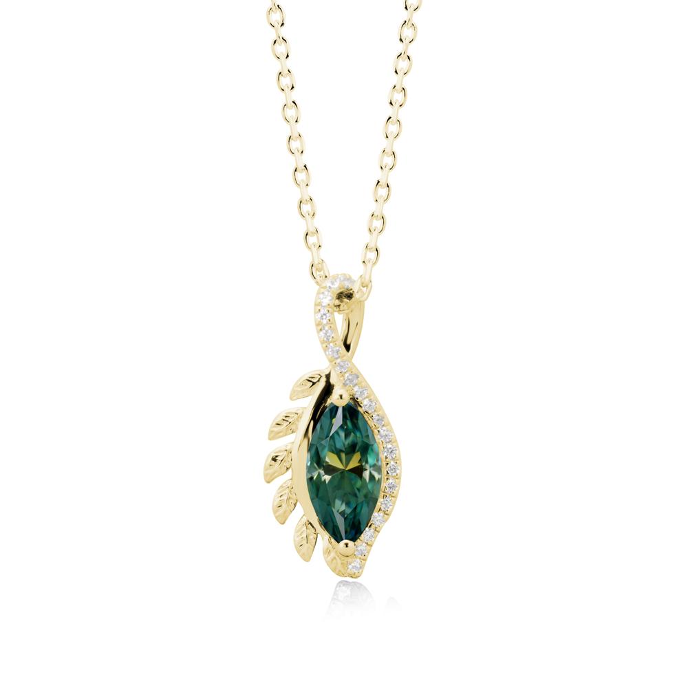 Nature Inspired Marquise Green Moissanite Necklace - LUO Jewelry #metal_18k yellow gold