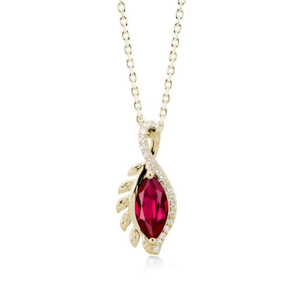 Marquise Ruby Leaf Vine Pendant Necklace - LUO Jewelry #metal_14k yellow gold
