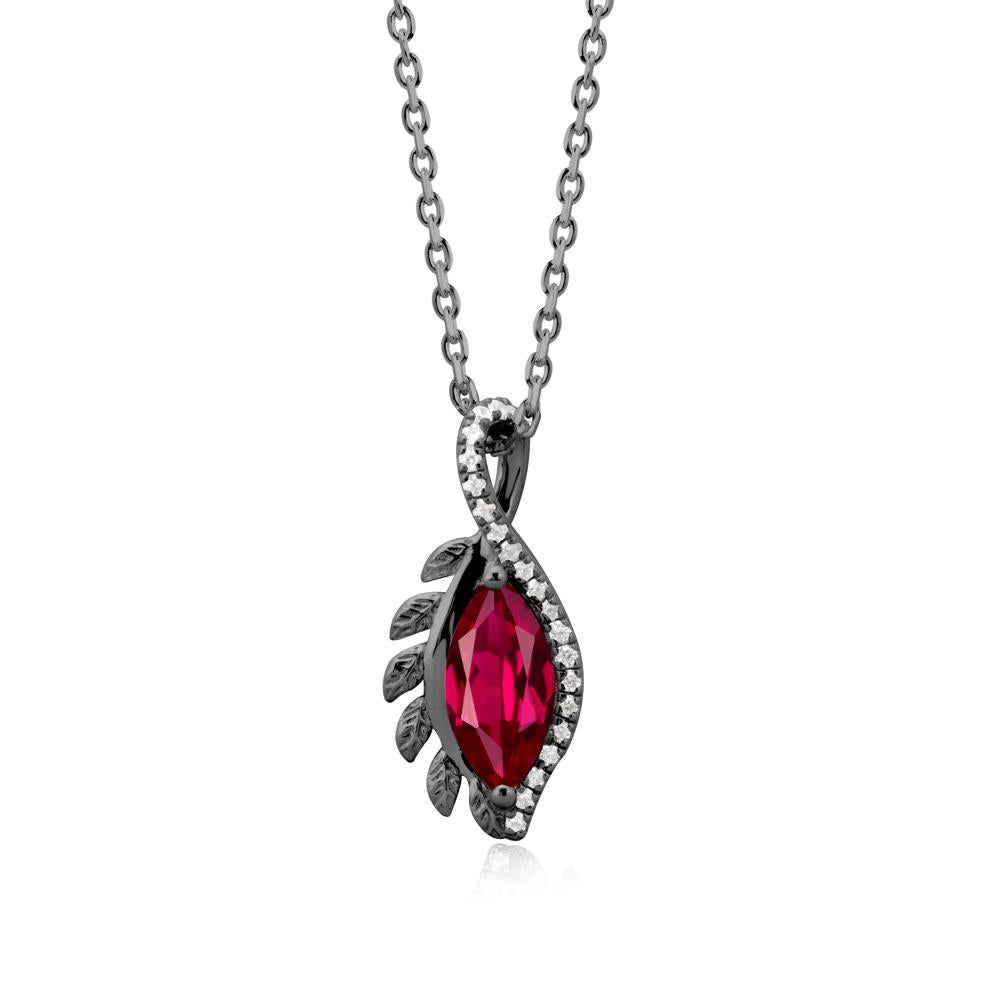 Marquise Ruby Leaf Vine Pendant Necklace - LUO Jewelry #metal_black finish sterling silver