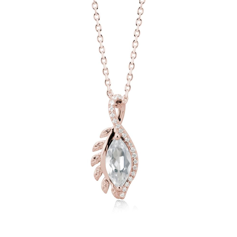 Marquise White Topaz Leaf Vine Pendant Necklace - LUO Jewelry #metal_14k rose gold