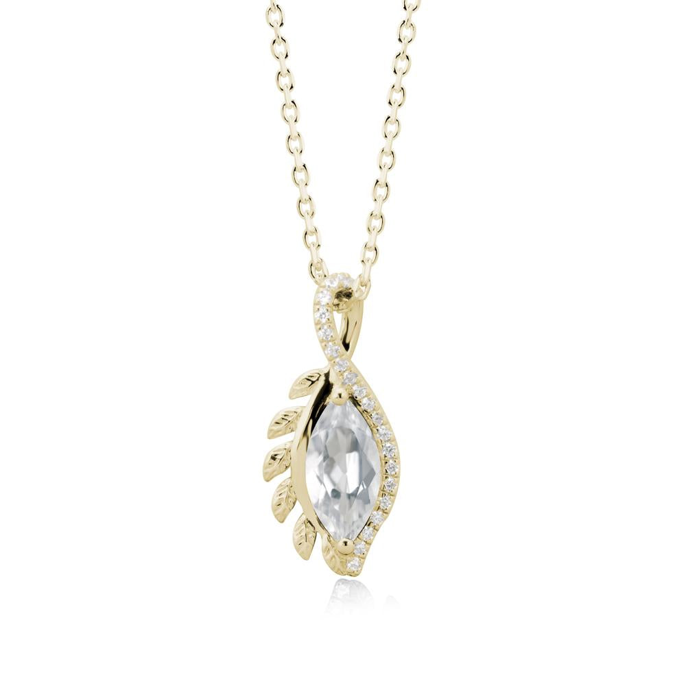 Marquise White Topaz Leaf Vine Pendant Necklace - LUO Jewelry #metal_14k yellow gold