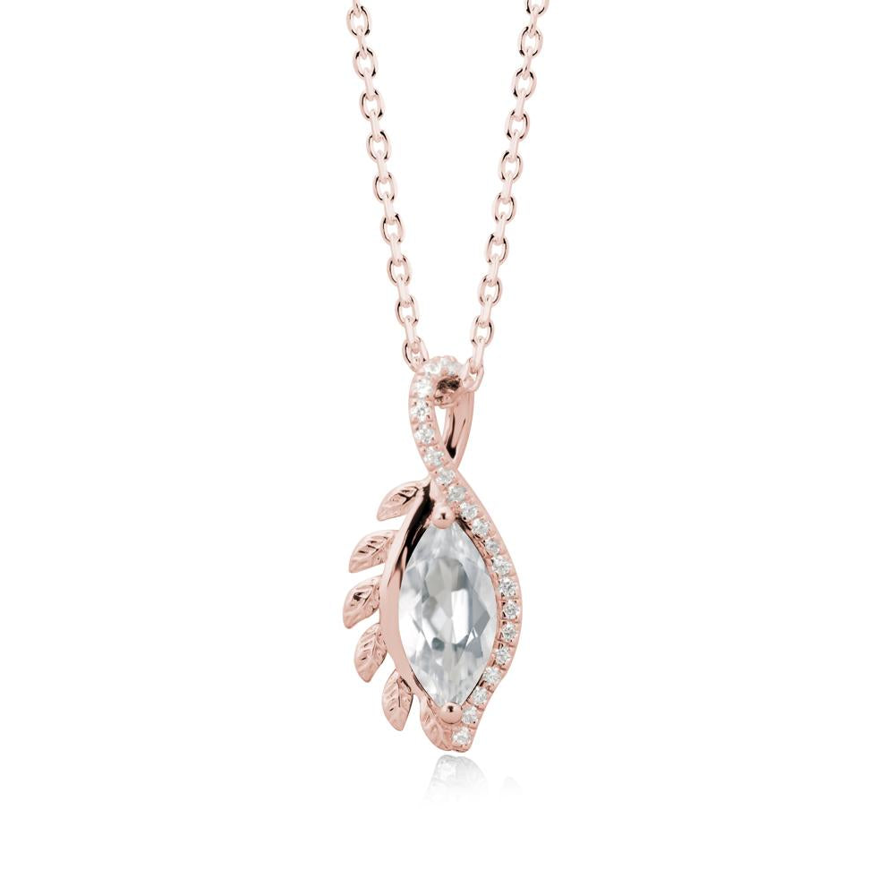 Marquise White Topaz Leaf Vine Pendant Necklace - LUO Jewelry #metal_18k rose gold