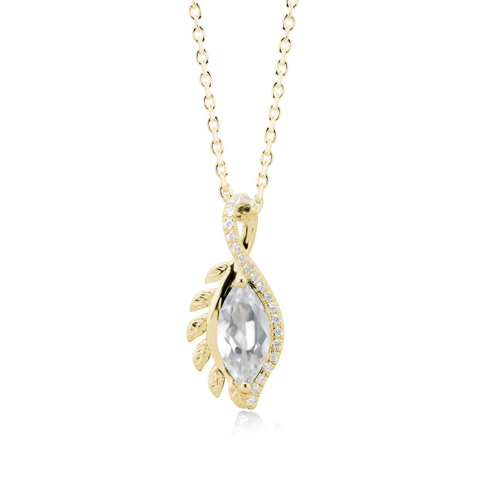 Marquise White Topaz Leaf Vine Pendant Necklace - LUO Jewelry #metal_18k yellow gold