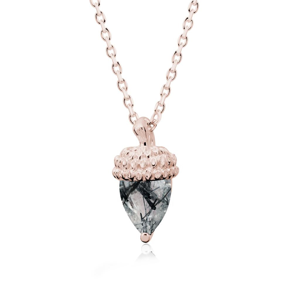 Nature's Charm Black Rutilated Quartz Acorn Necklace - LUO Jewelry #metal_14k rose gold