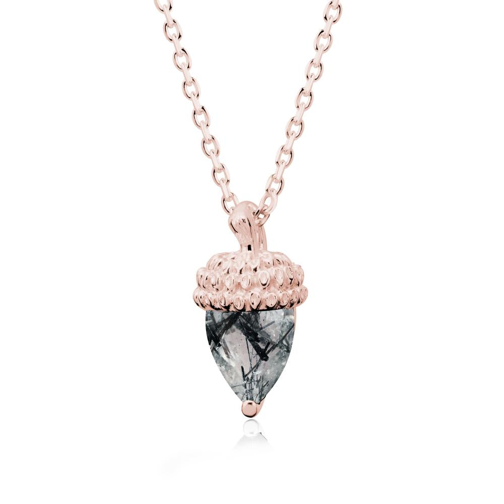 Nature's Charm Black Rutilated Quartz Acorn Necklace - LUO Jewelry #metal_18k rose gold