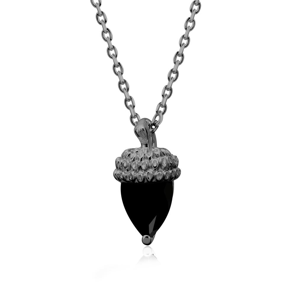 Pear Cut Black Spinel Acorn Pendant - LUO Jewelry #metal_black finish sterling silver