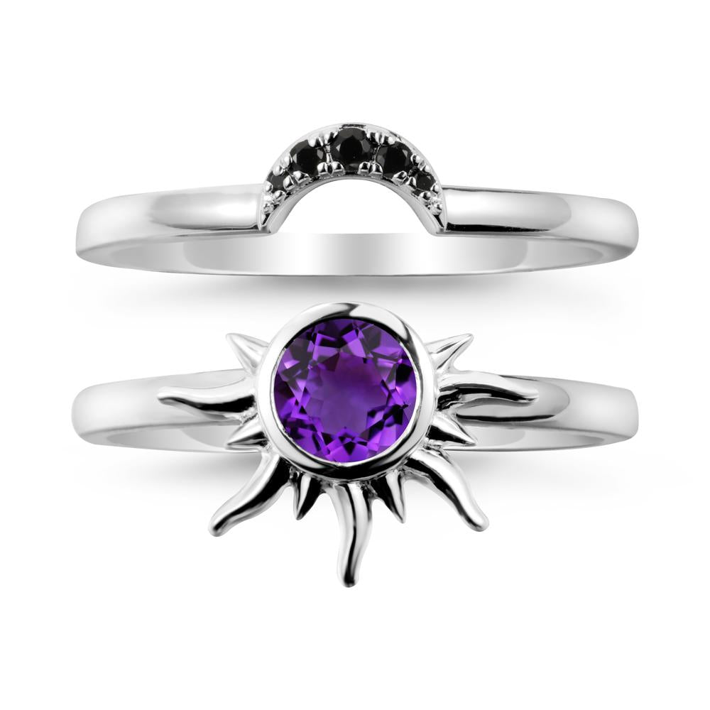 Round Amethyst Sunburst Ring Set - LUO Jewelry #metal_xxxxx