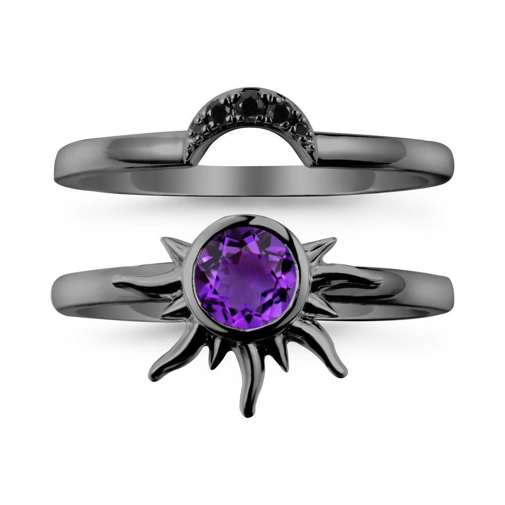 Round Amethyst Sunburst Ring Set - LUO Jewelry #metal_xxxxx