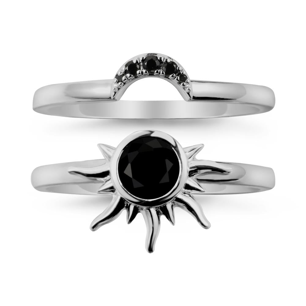 Round Black Spinel Sunburst Ring Set - LUO Jewelry #metal_xxxxx