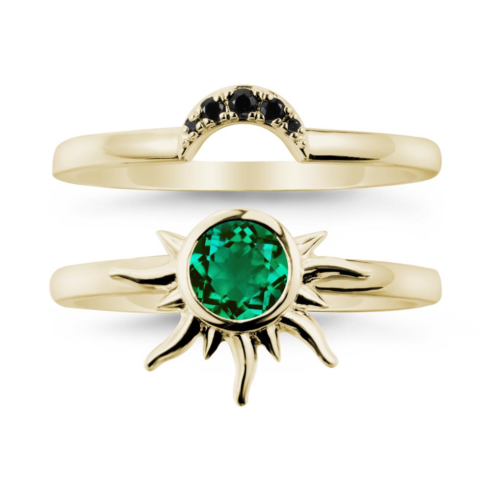 Round Emerald Sunburst Ring Set - LUO Jewelry #metal_xxxxx