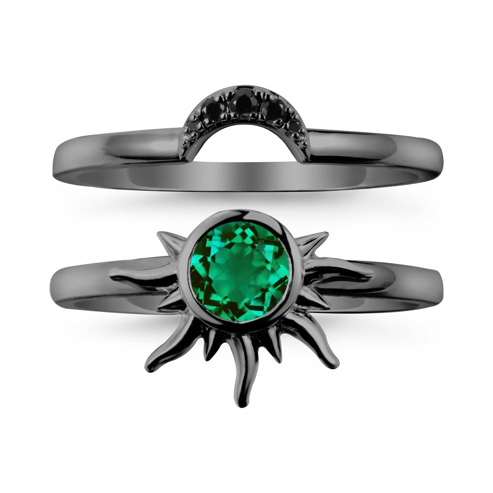 Round Emerald Sunburst Ring Set - LUO Jewelry #metal_xxxxx