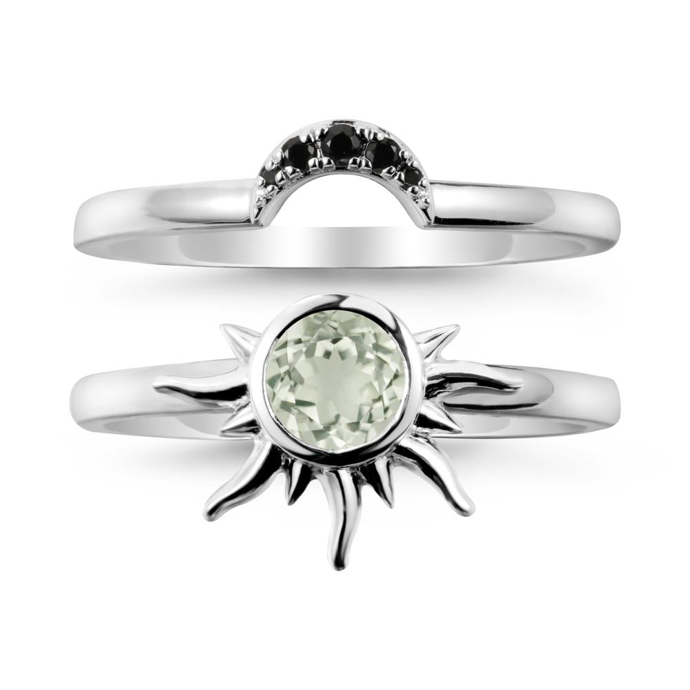 Round Green Amethyst Sunburst Ring Set - LUO Jewelry #metal_xxxxx