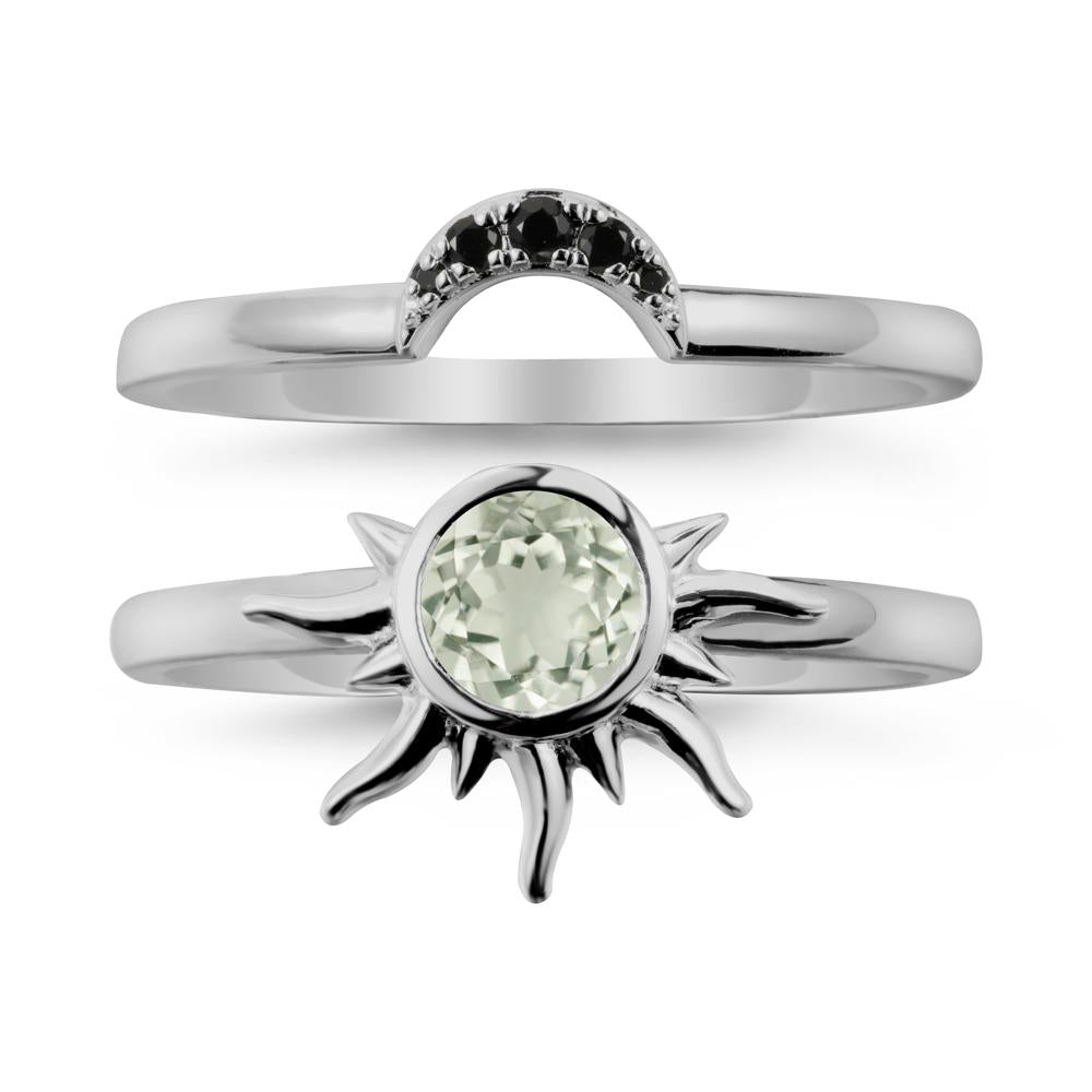 Round Green Amethyst Sunburst Ring Set - LUO Jewelry #metal_xxxxx