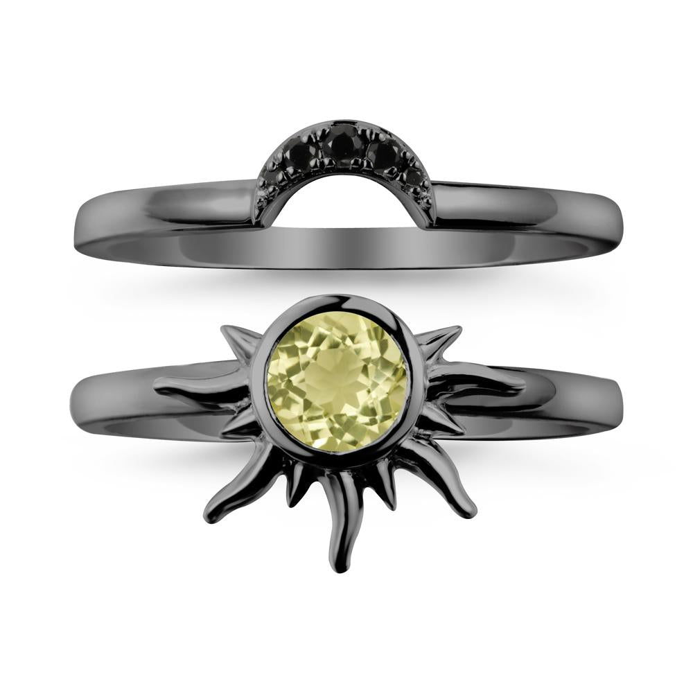Round Lemon Quartz Sunburst Ring Set - LUO Jewelry #metal_xxxxx