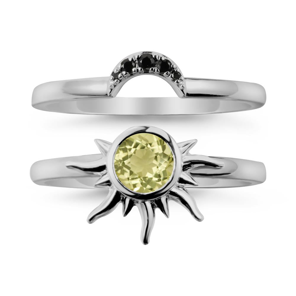 Round Lemon Quartz Sunburst Ring Set - LUO Jewelry #metal_xxxxx