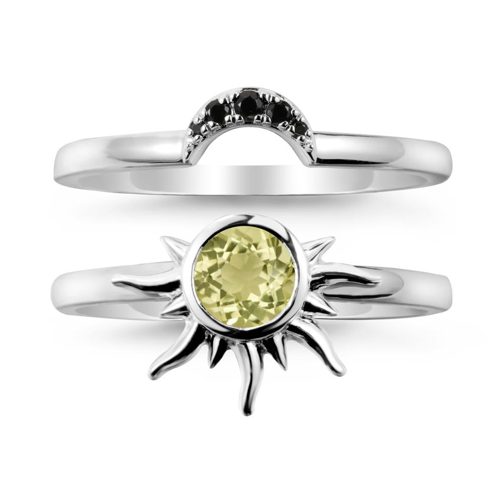 Round Lemon Quartz Sunburst Ring Set - LUO Jewelry #metal_xxxxx