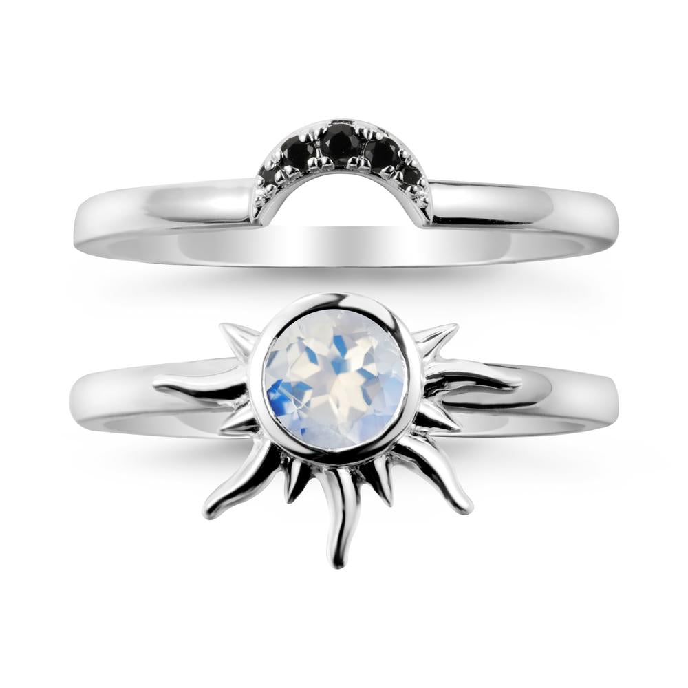Round Moonstone Sunburst Ring Set - LUO Jewelry #metal_xxxxx