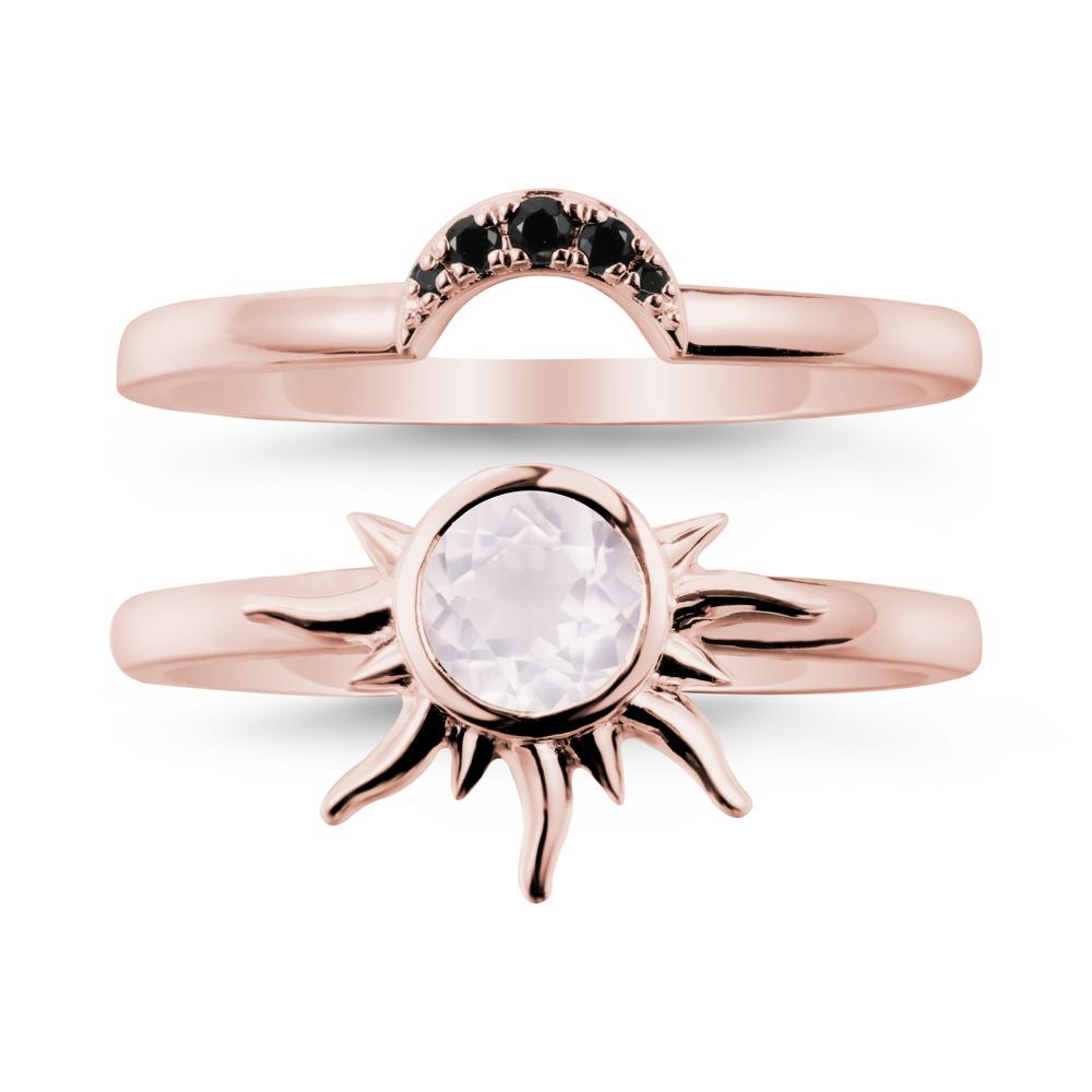 Round Rose Quartz Sunburst Ring Set - LUO Jewelry #metal_xxxxx