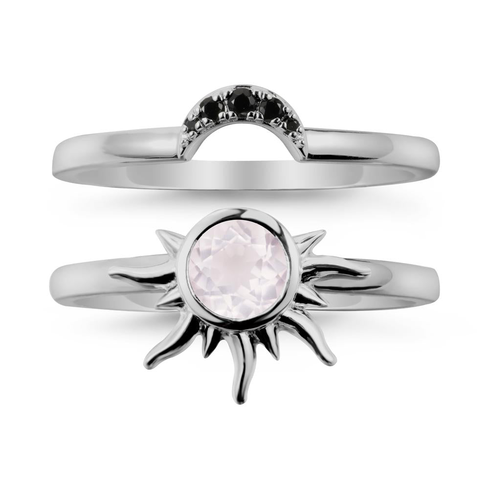 Round Rose Quartz Sunburst Ring Set - LUO Jewelry #metal_xxxxx