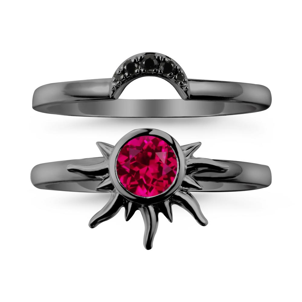 Round Ruby Sunburst Ring Set | LUO