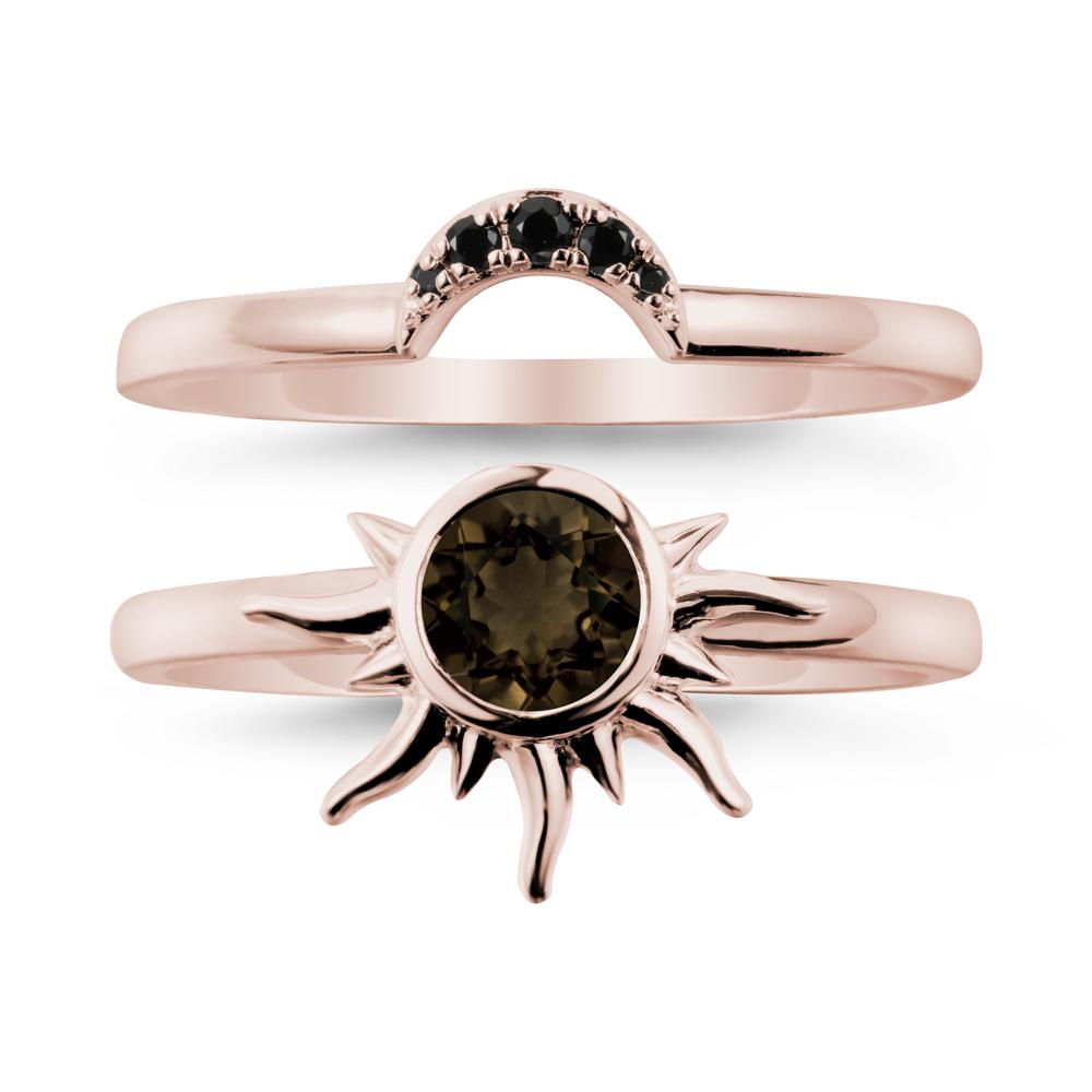 Round Smoky Quartz Sunburst Ring Set - LUO Jewelry #metal_xxxxx