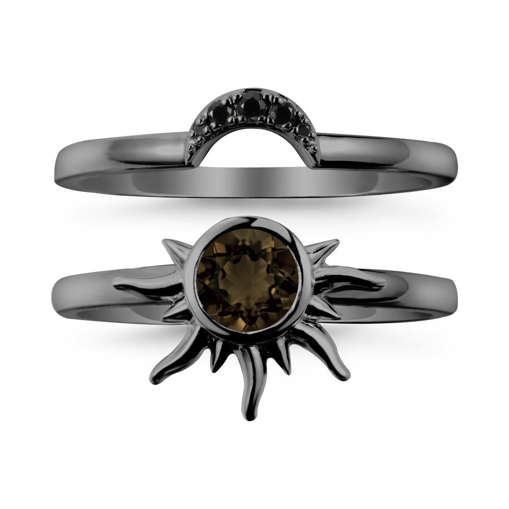 Round Smoky Quartz Sunburst Ring Set - LUO Jewelry #metal_xxxxx