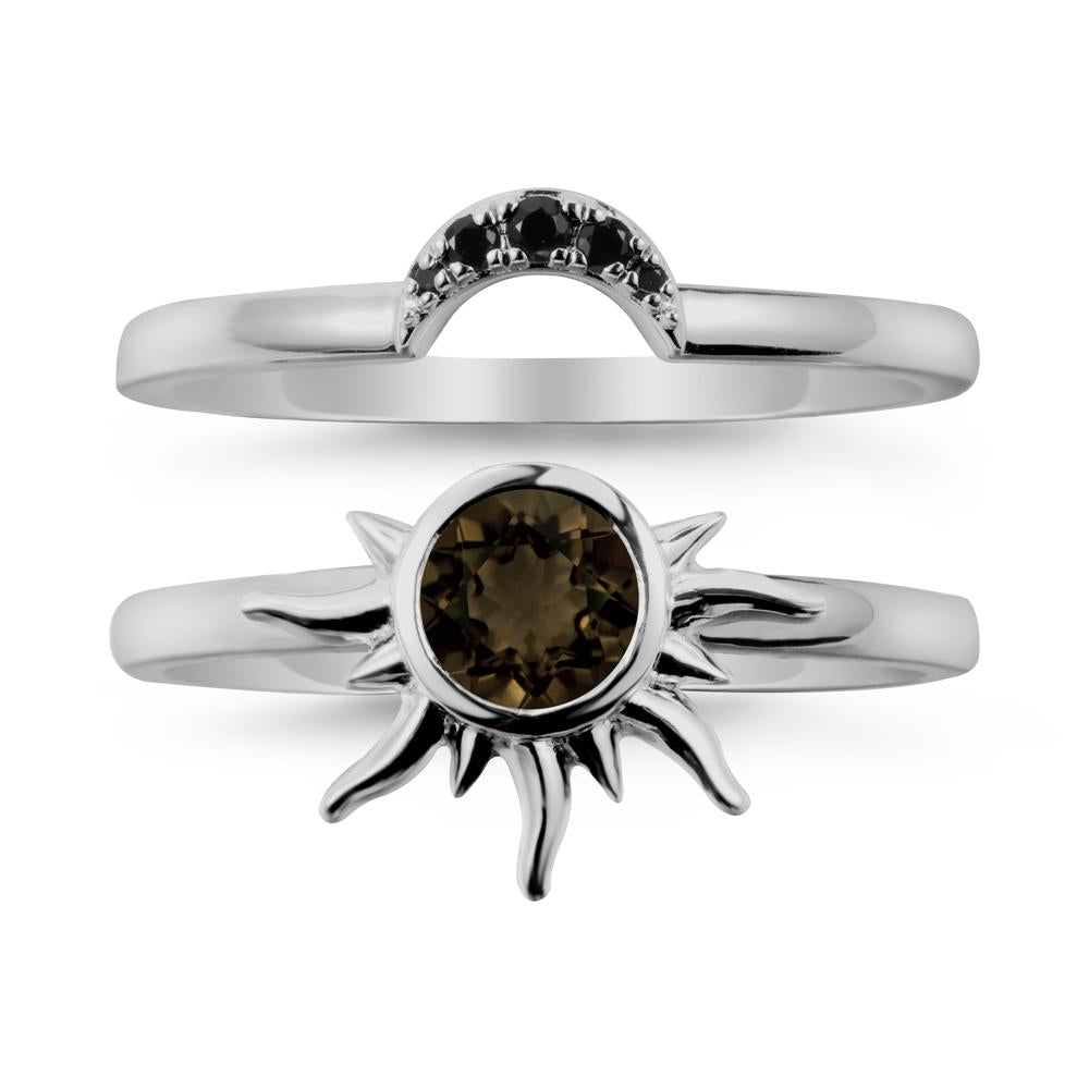 Round Smoky Quartz Sunburst Ring Set - LUO Jewelry #metal_xxxxx