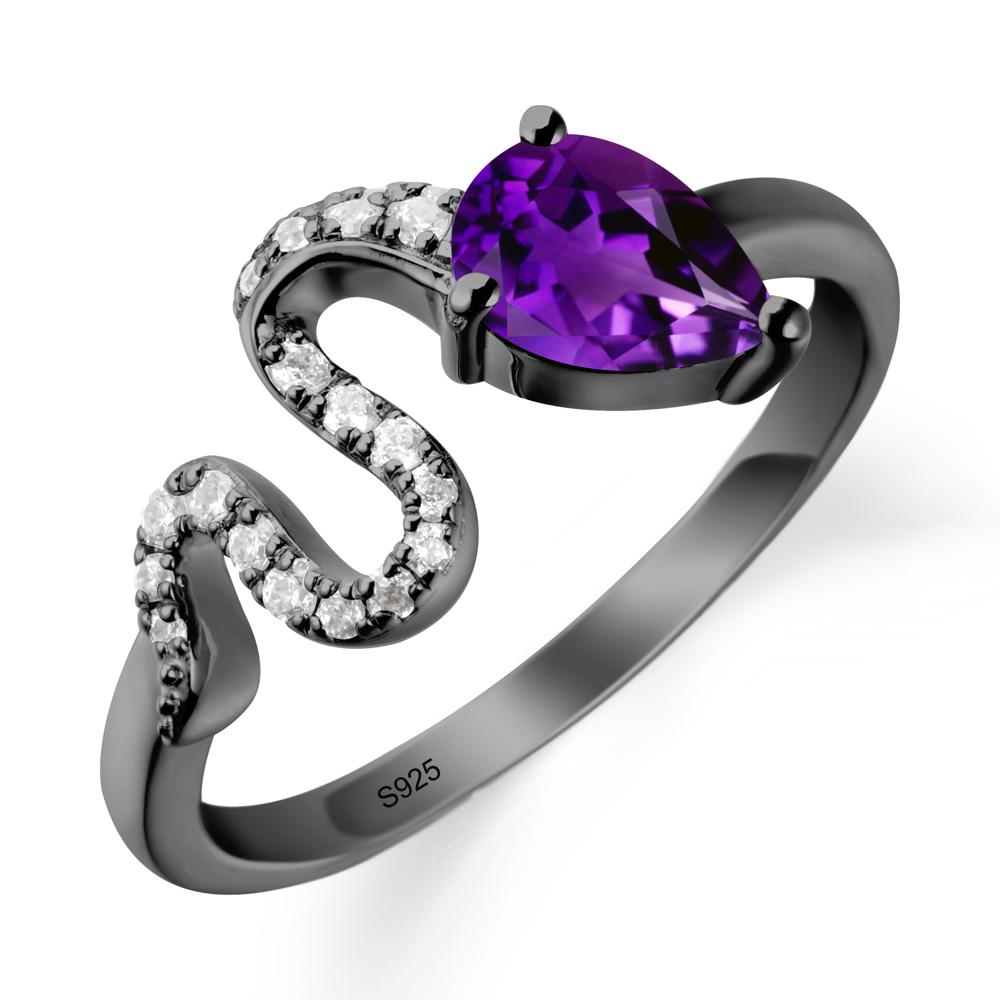 Pear Shaped Amethyst Snake Ring - LUO Jewelry #metal_black finish sterling silver