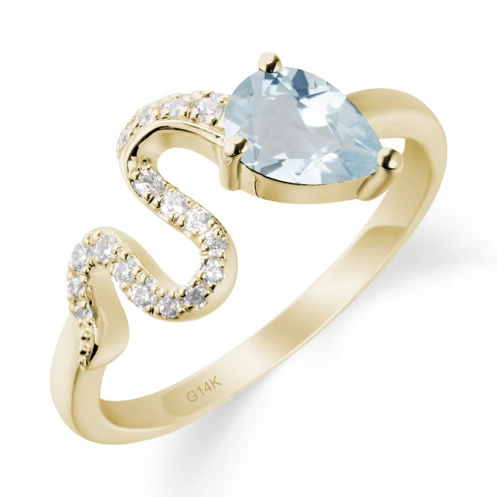 Elegant Wave Band Aquamarine Ring - LUO Jewelry #metal_14k yellow gold