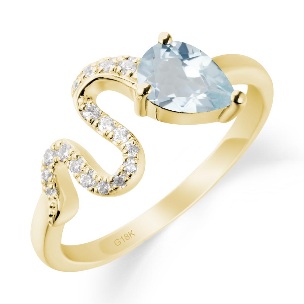Elegant Wave Band Aquamarine Ring - LUO Jewelry #metal_18k yellow gold