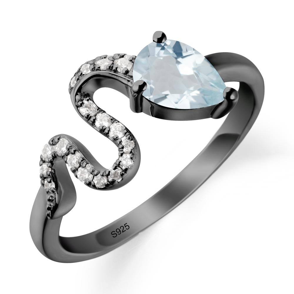 Elegant Wave Band Aquamarine Ring - LUO Jewelry #metal_black finish sterling silver