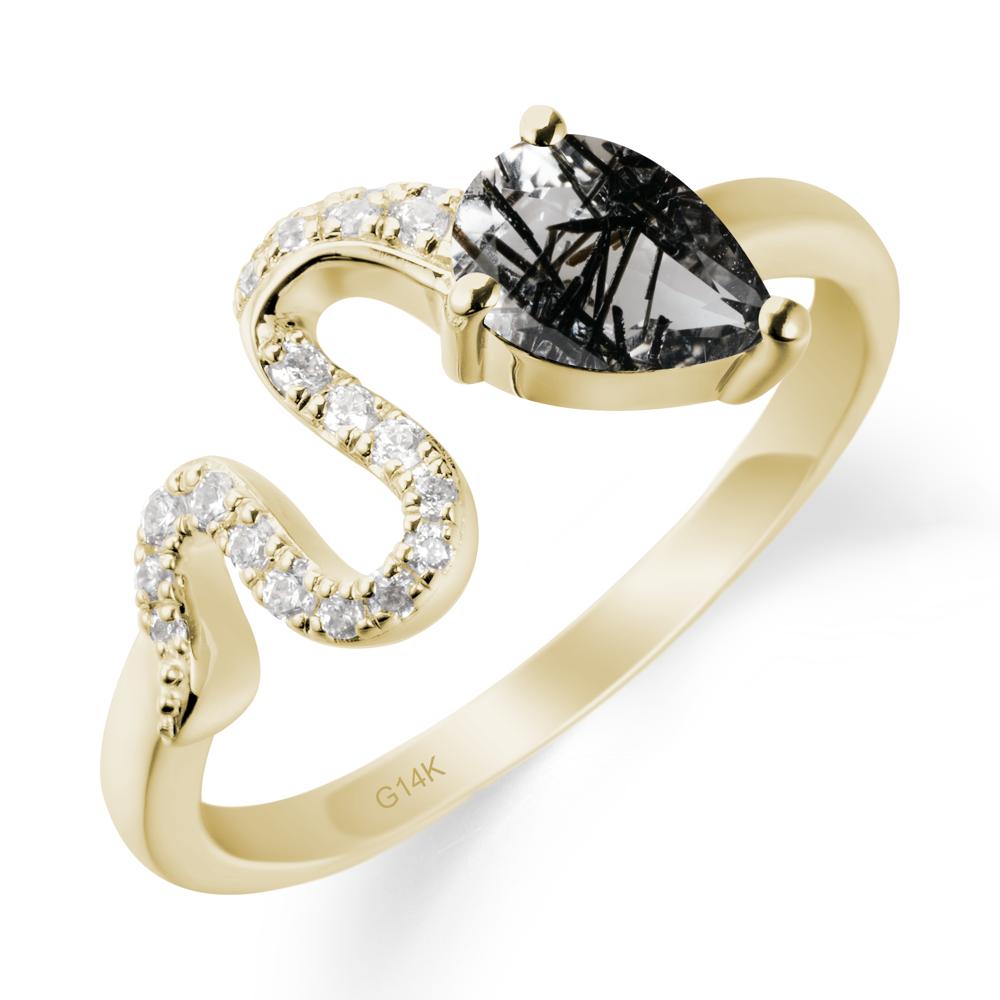 Pear Shaped Black Rutilated Quartz Serpent Ring - LUO Jewelry #metal_14k yellow gold