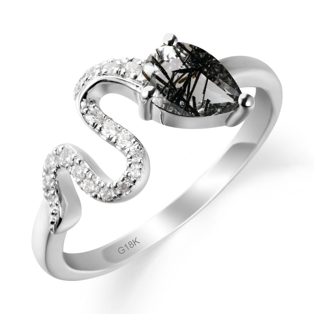 Pear Shaped Black Rutilated Quartz Serpent Ring - LUO Jewelry #metal_18k white gold