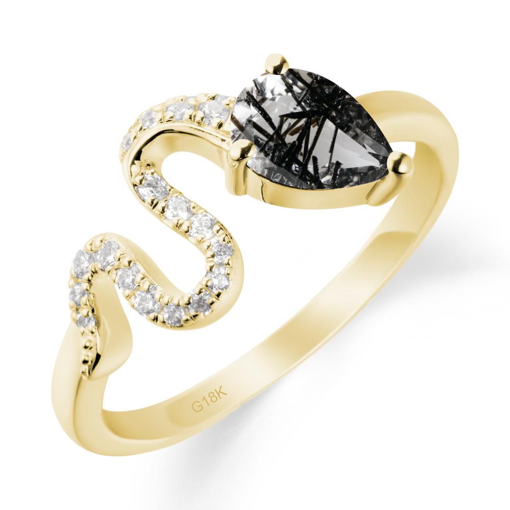 Pear Shaped Black Rutilated Quartz Serpent Ring - LUO Jewelry #metal_18k yellow gold