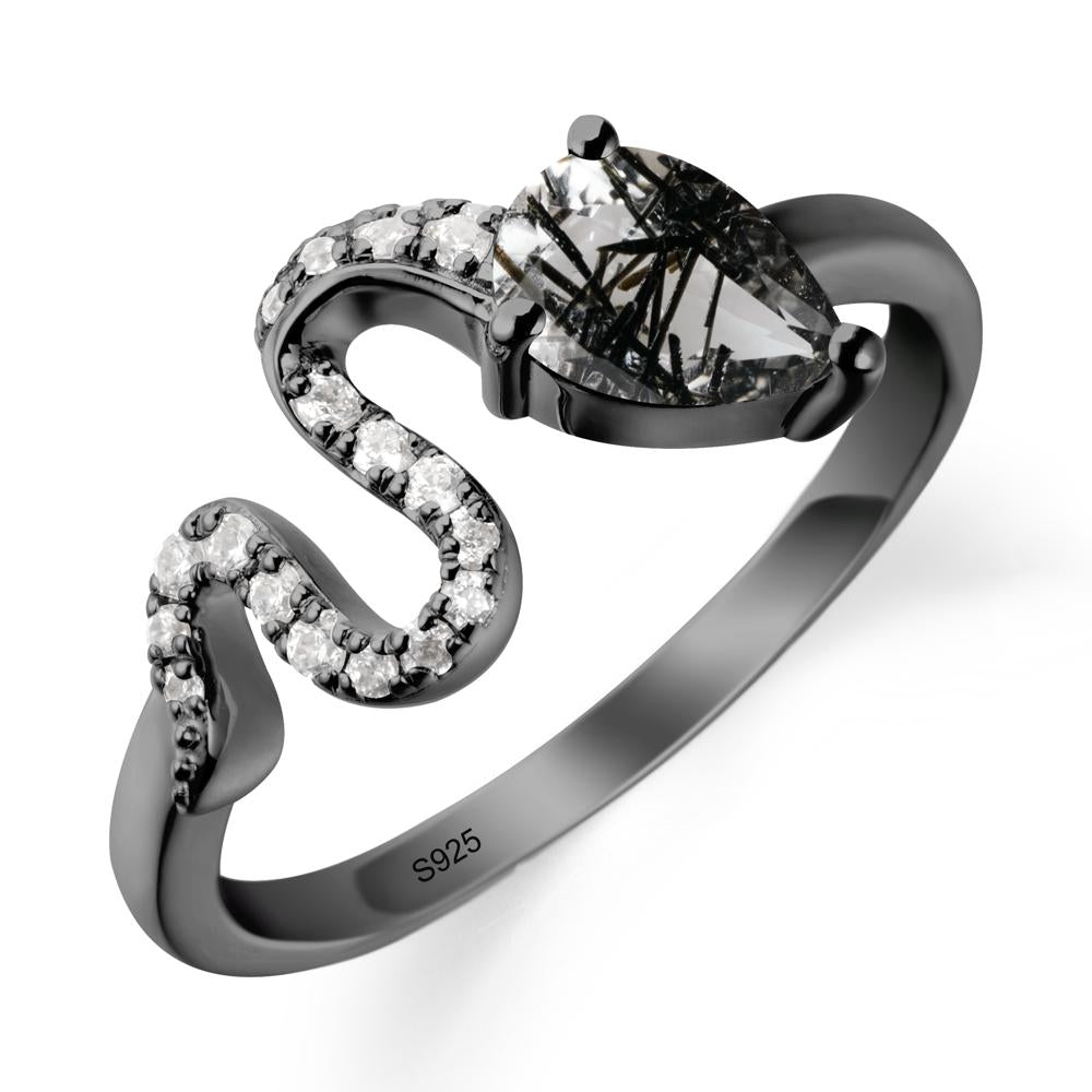 Pear Shaped Black Rutilated Quartz Serpent Ring - LUO Jewelry #metal_black finish sterling silver