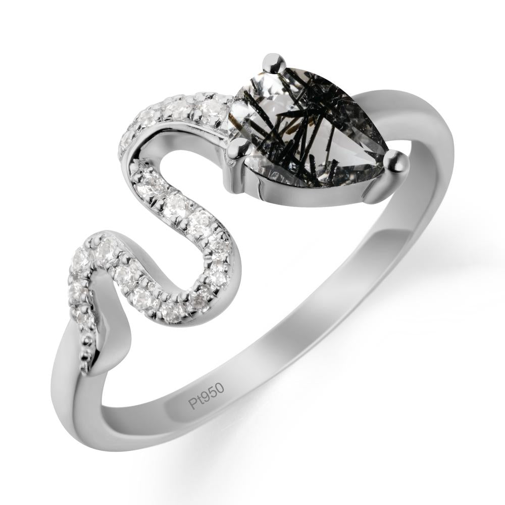 Pear Shaped Black Rutilated Quartz Serpent Ring - LUO Jewelry #metal_platinum