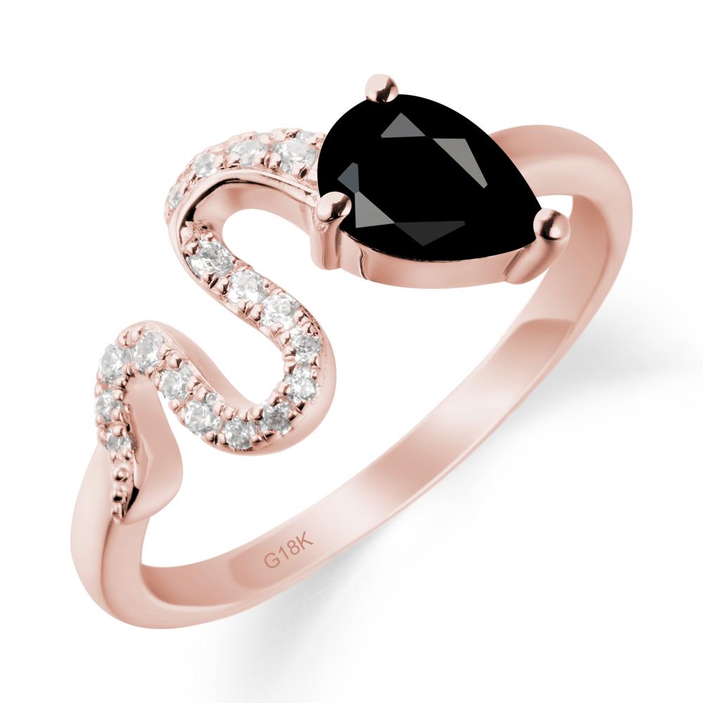 Pear Shaped Black Spinel Snake Ring - LUO Jewelry #metal_18k rose gold
