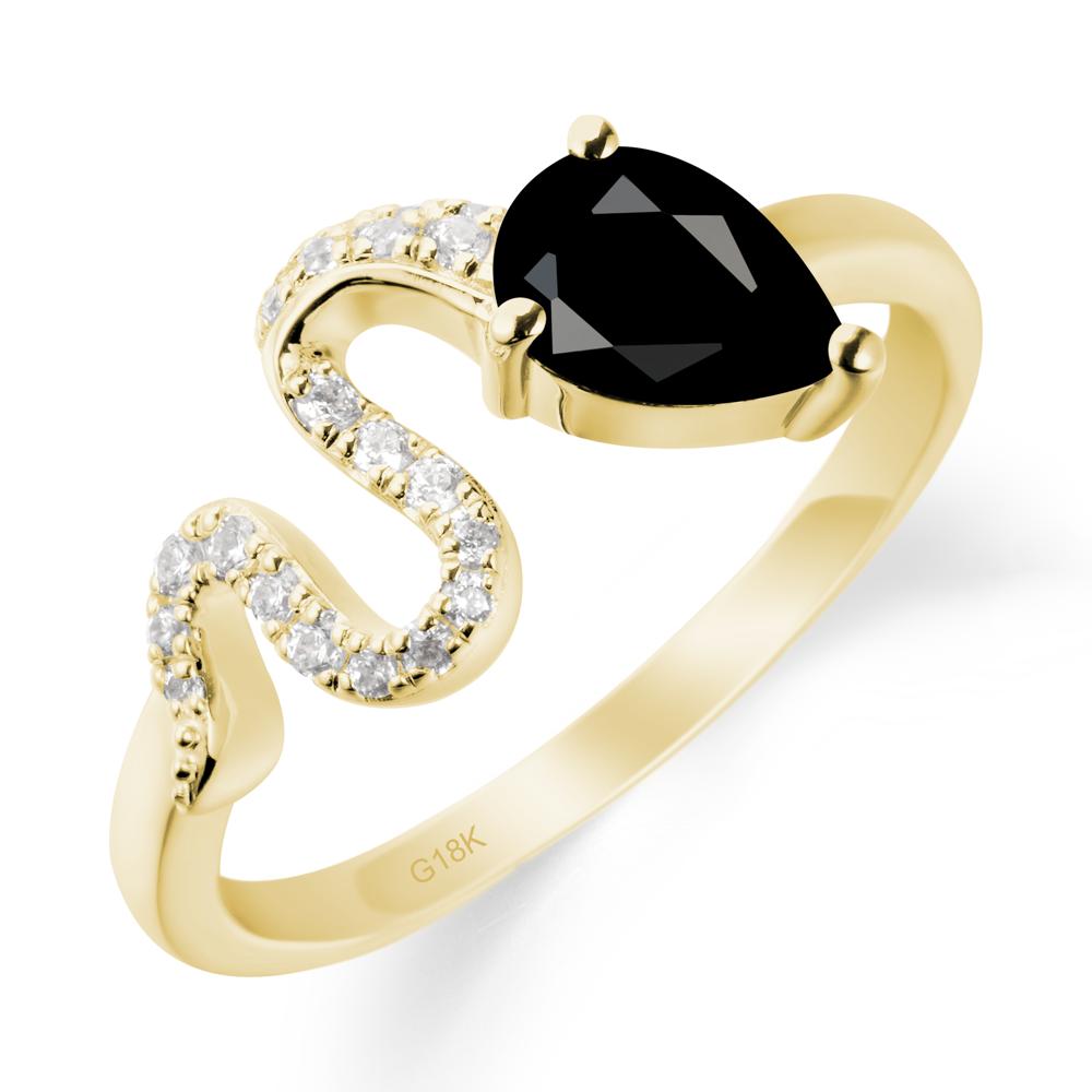 Pear Shaped Black Spinel Snake Ring - LUO Jewelry #metal_18k yellow gold