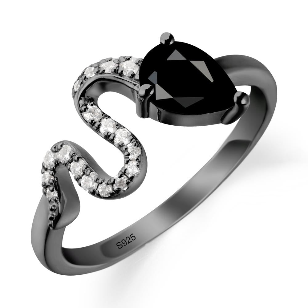 Pear Shaped Black Spinel Snake Ring - LUO Jewelry #metal_black finish sterling silver