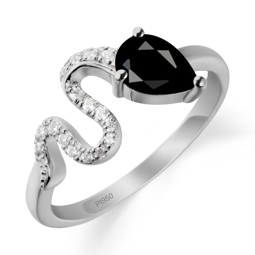 Pear Shaped Black Spinel Snake Ring - LUO Jewelry #metal_platinum