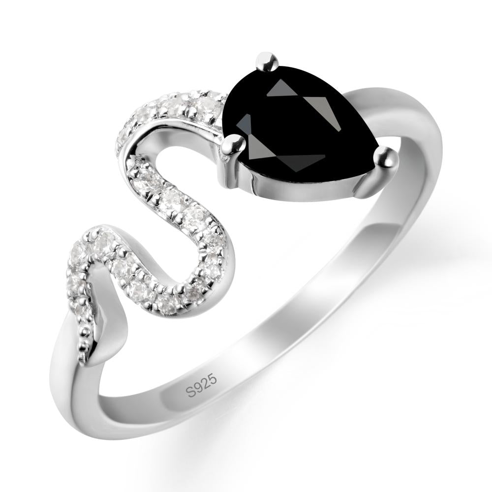 Pear Shaped Black Spinel Snake Ring - LUO Jewelry #metal_sterling silver