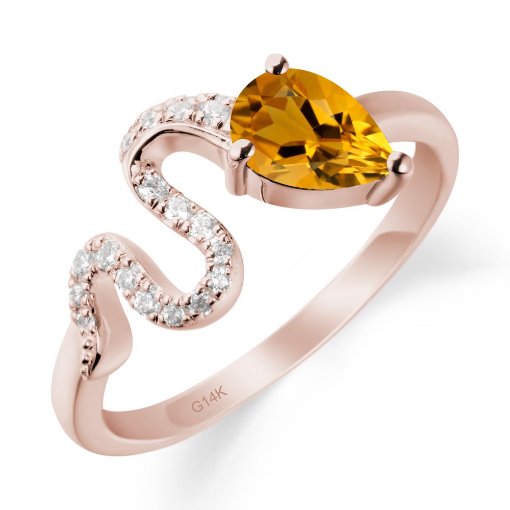 Elegant Wave Band Citrine Ring - LUO Jewelry #metal_14k rose gold