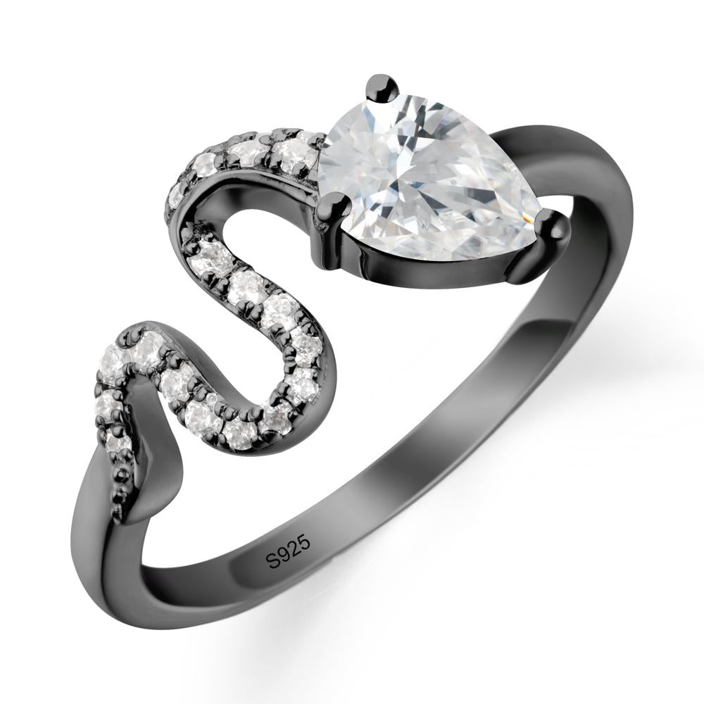 Pear Shaped Cubic Zirconia Serpent Ring - LUO Jewelry #metal_black finish sterling silver