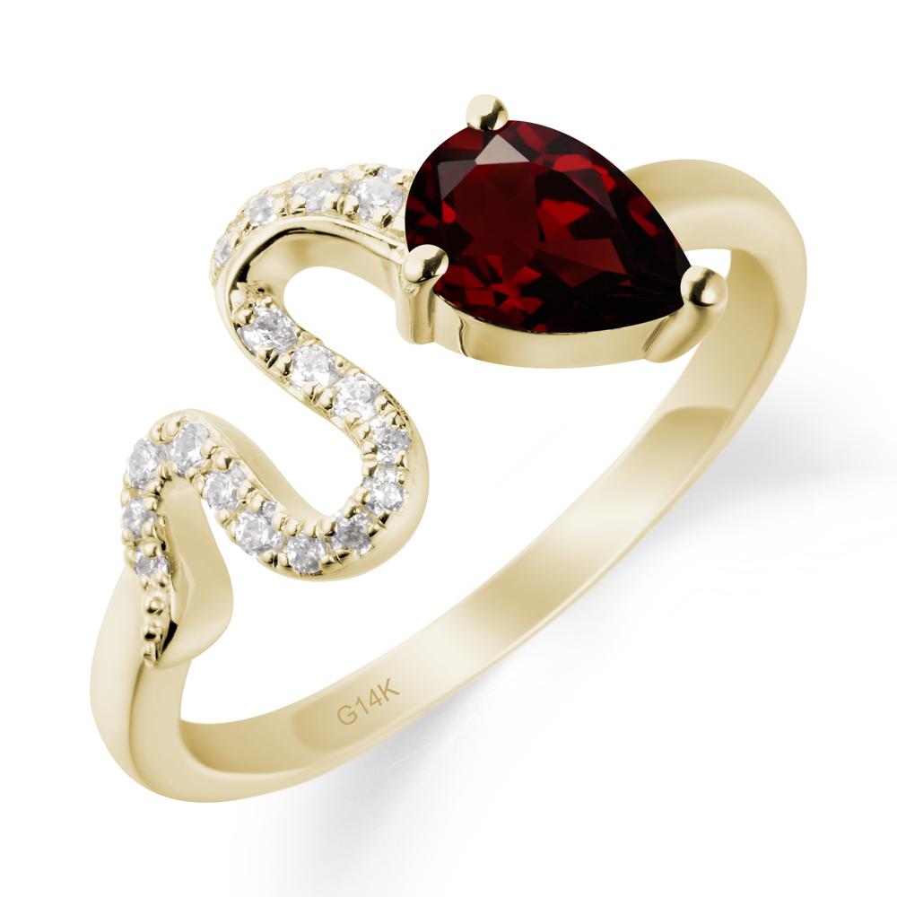 Elegant Wave Band Garnet Ring - LUO Jewelry #metal_14k yellow gold