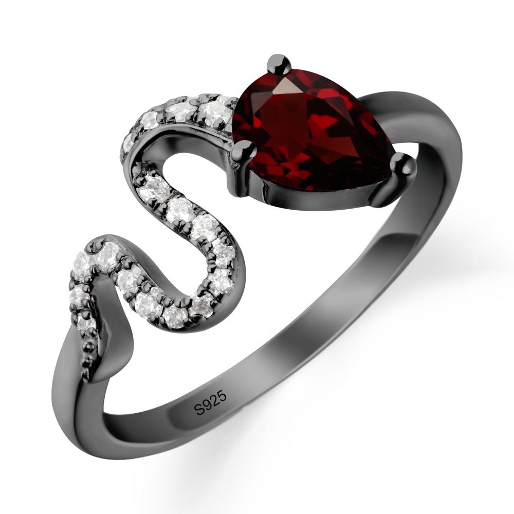 Elegant Wave Band Garnet Ring - LUO Jewelry #metal_black finish sterling silver
