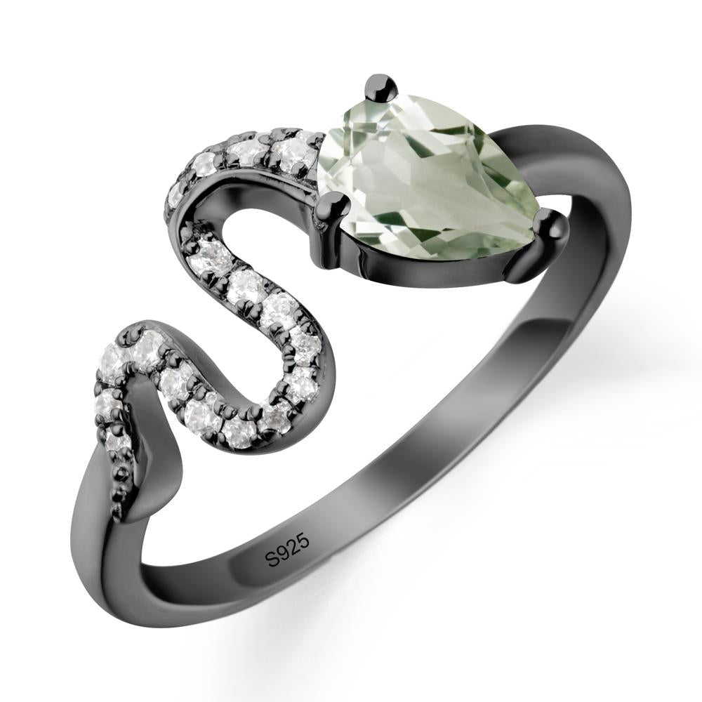 Pear Shaped Green Amethyst Serpent Ring - LUO Jewelry #metal_black finish sterling silver
