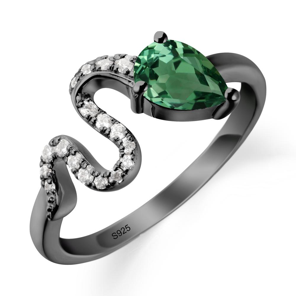 Pear Shaped Green Sapphire Snake Ring - LUO Jewelry #metal_black finish sterling silver